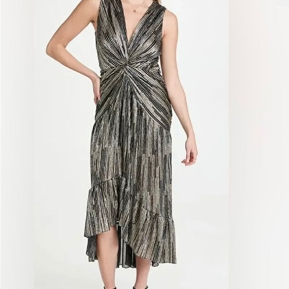 Misa Los Angeles Ava dress metallic threads maxi
multicolor stripe size XS NWT - Picture 6 of 11
